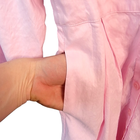 J. Crew Linen Blend Easter Spring Summer Penk Full Length Button Up Dress 4 - Picture 6 of 16